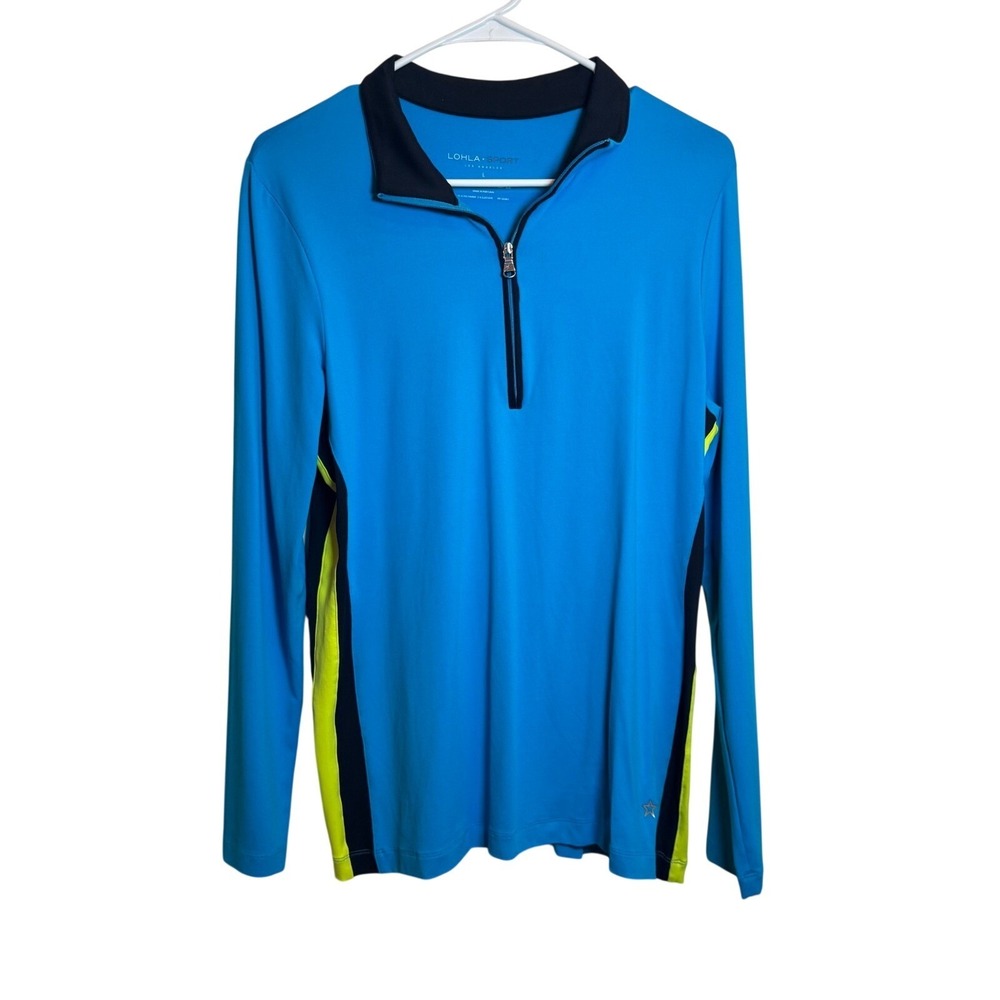 LOHLA SPORT Womens Blue Colorblock Quarter Zip Long Sleeve Golf Top Large